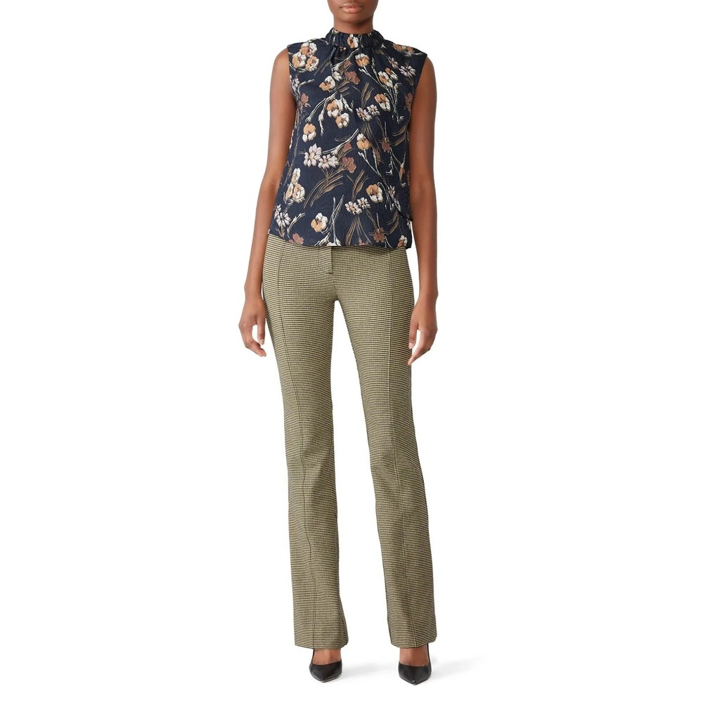 Derek Lam‎ 10 Crosby Tab Pocket Flare Houndstooth Brown Trouser Pant Size 2